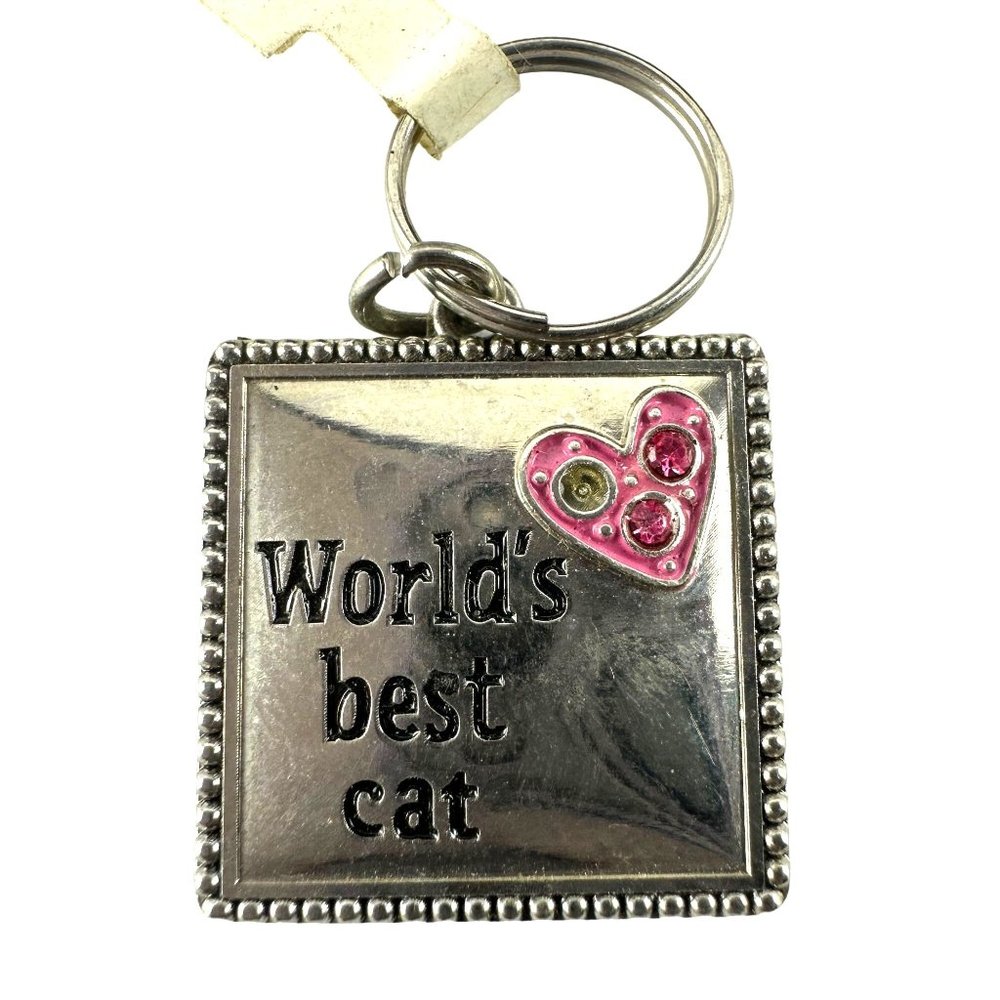 Ganz Silver Tone Collar Charm Pendant Square "World's Best Cat"